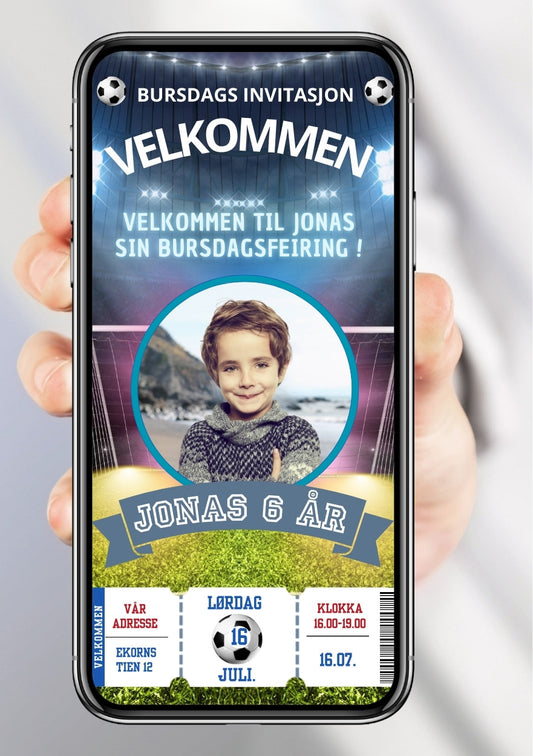 Mobil fotball invitasjon – digital bursdagsinvitasjon