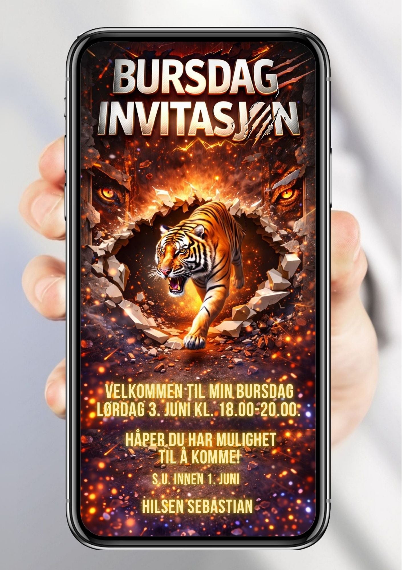 Tøff tiger bursdagsinvitasjon – vilt dyretema for barn