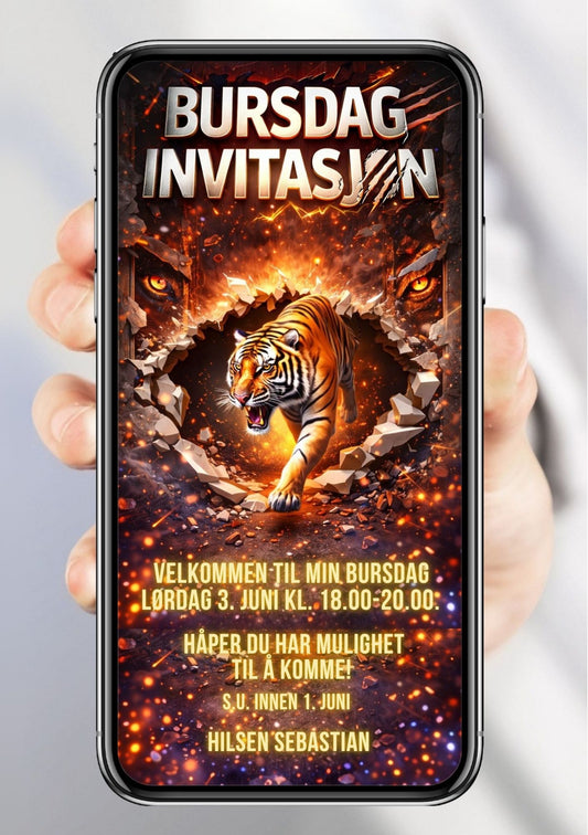 Tøff tiger bursdagsinvitasjon – vilt dyretema for barn