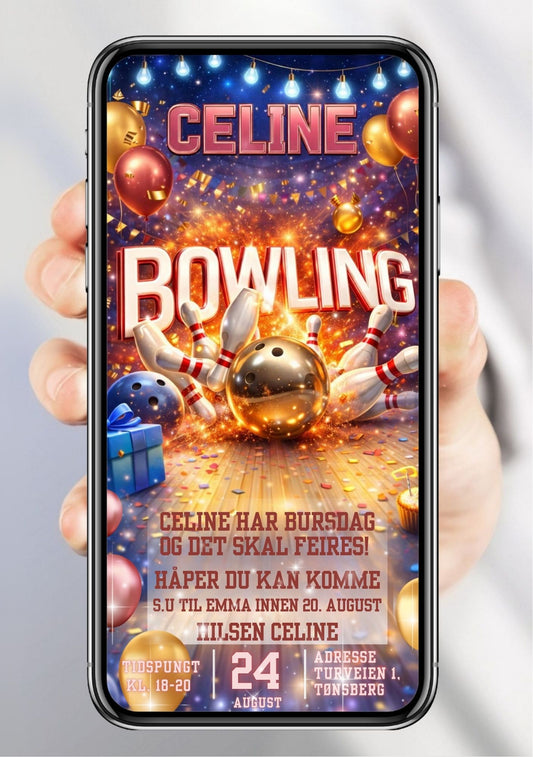 Bowling invitasjon til bursdag – aktivt tema for barn og voksne bursdagsbarn