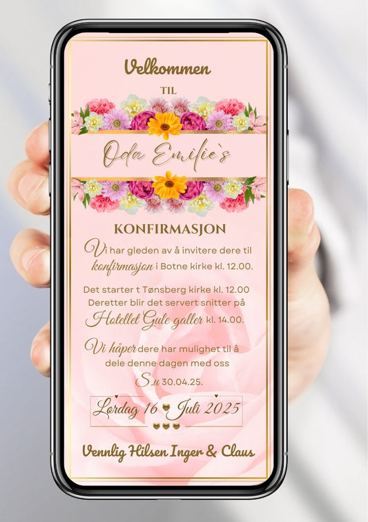 Konfirmasjonsinvitasjon romantisk - personlig design med ferdig tekstforslag - KISS DEKOR