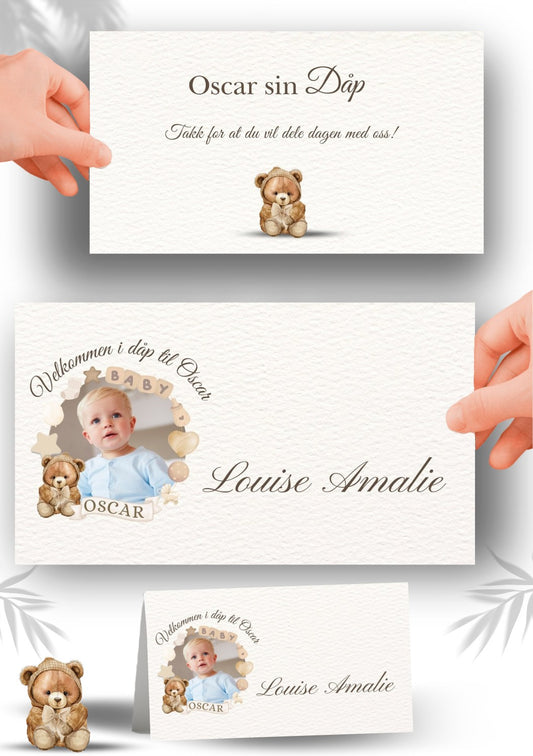 Elegant bordkort til dåp med personlig design – perfekt for dåpsfesten