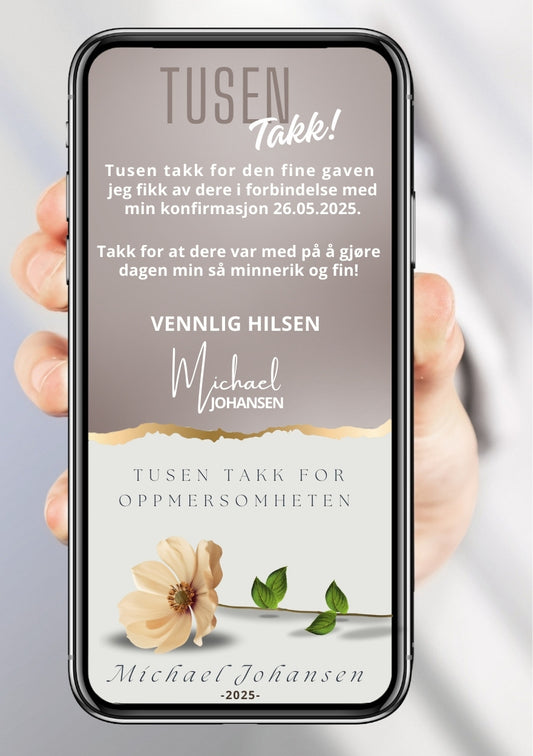 Takkekort til konfirmasjon - digitale takkekort med personlig design 