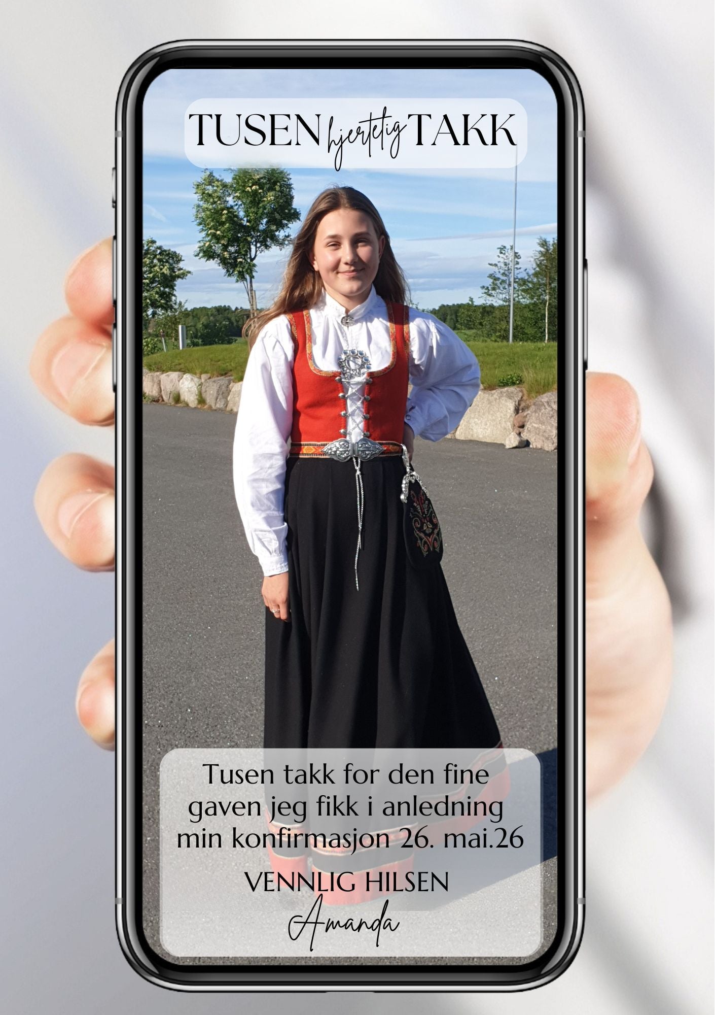 Takkekort konfirmasjonn med bilde - personlig design med ferdig tekstforslag - KISS DEKOR