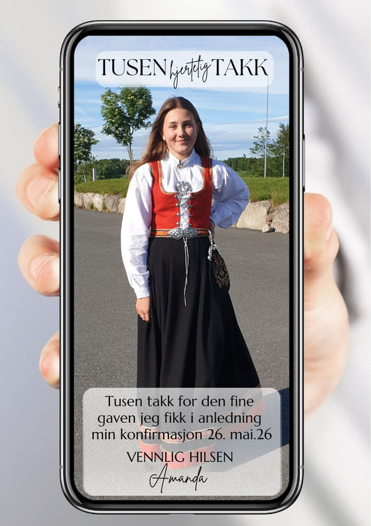 Takkekort konfirmasjonn med bilde - personlig design med ferdig tekstforslag - KISS DEKOR