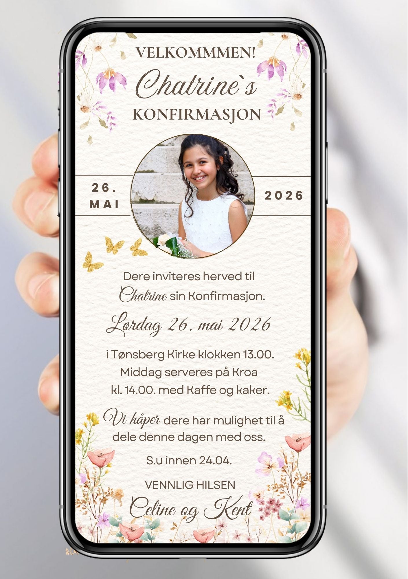 Konfirmasjonsinvitasjon minimalistisk - personlig design med ferdig tekstforslag - KISS DEKOR