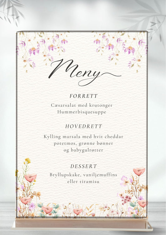 Meny til arrangementer elegant - personlig og elegant design - KISS DEKOR