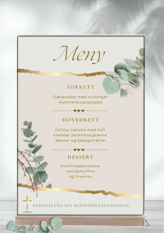 Meny til konfirmasjon - personlig og elegant design - KISS DEKOR