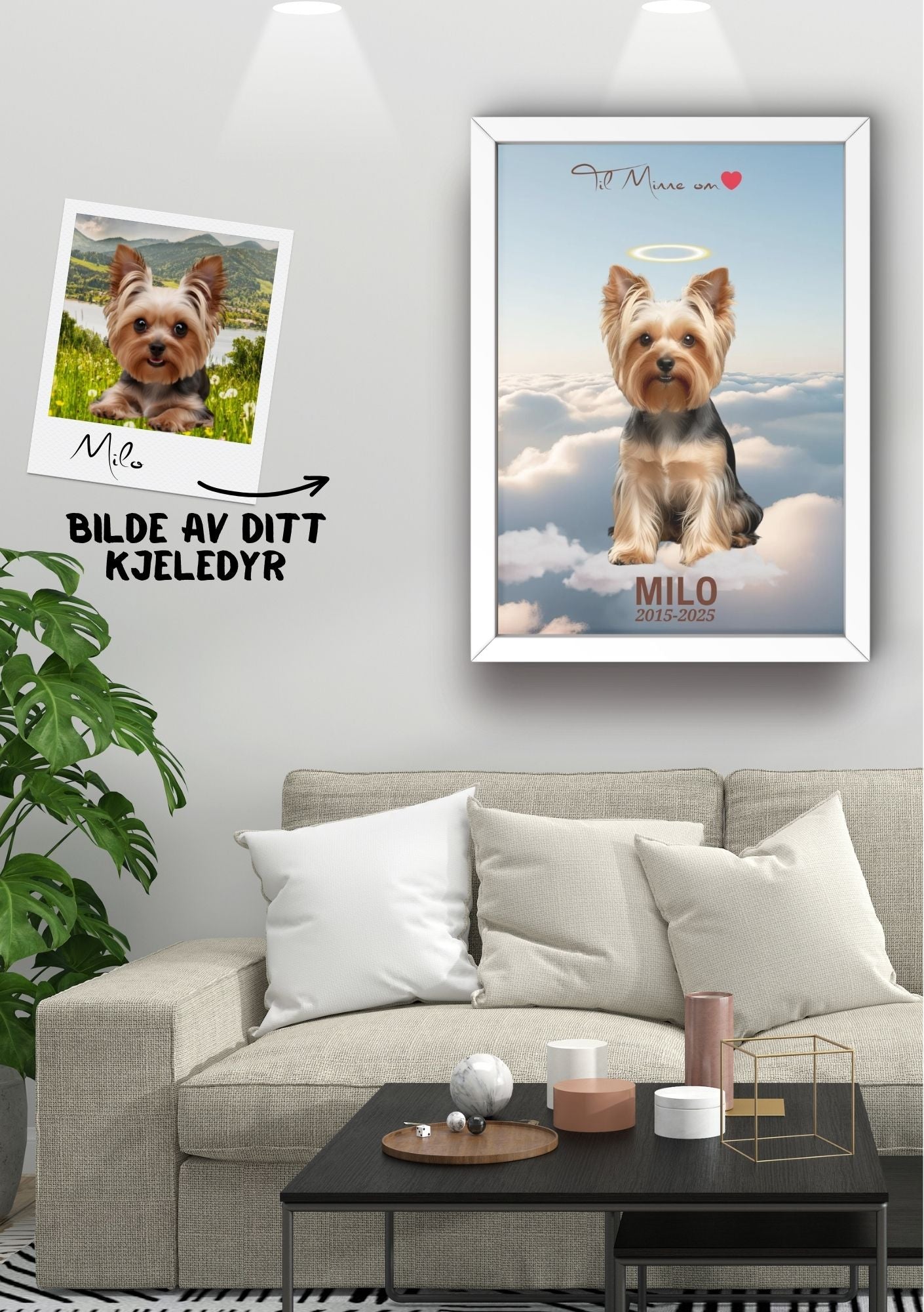 Minneportrett av kjæledyr i skyene - personlig plakat på vegg fra KISS DEKOR