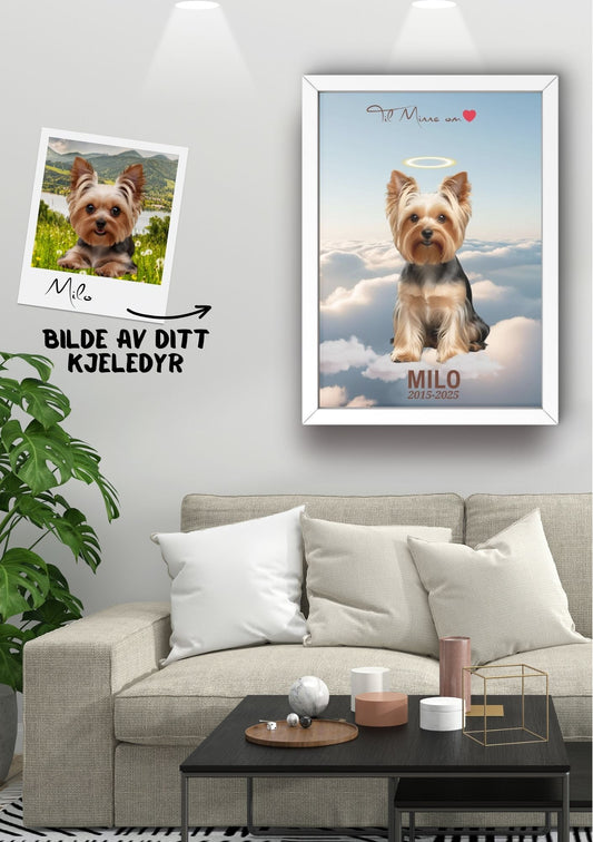 Minneportrett av kjæledyr i skyene - personlig plakat på vegg fra KISS DEKOR