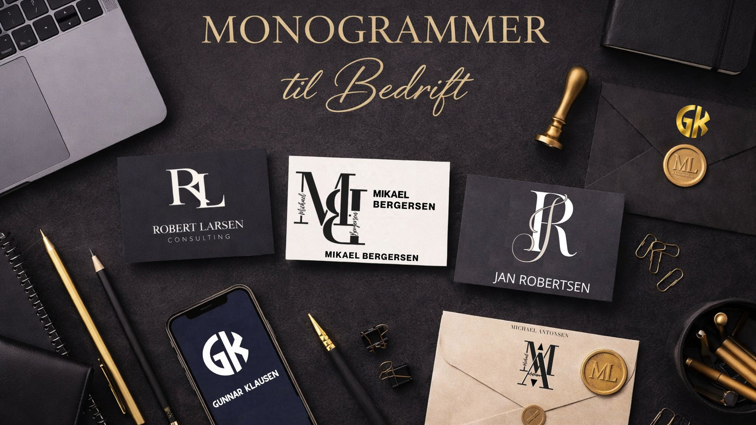 Monogram med bokstaver i elegant og stilrent uttrykk