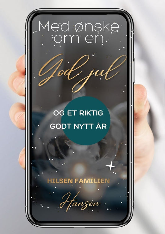 Julekort med mørk bakgrunn og grønne detaljer