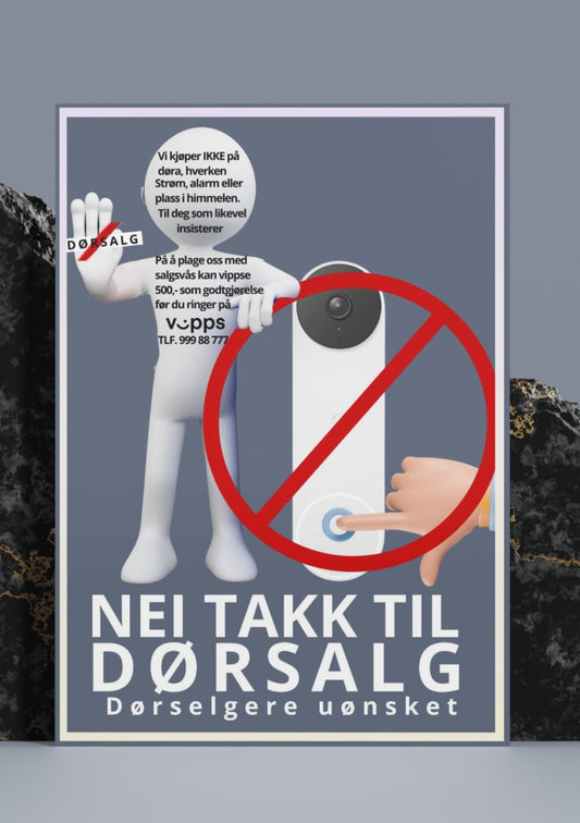 Nei takk til dørsalg skilt - to design med forbudsskilt fra KISS DEKOR