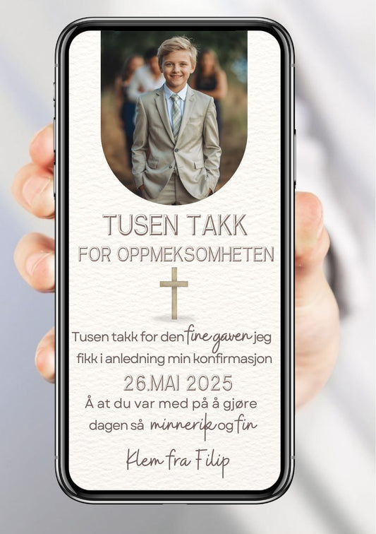 Takkekort til konfirmasjon - digitale takkekort med personlig design 