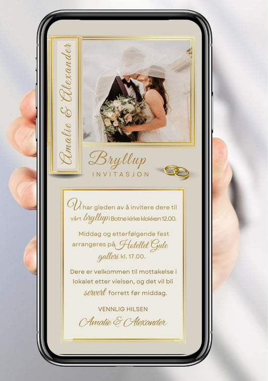 Bryllupsinvitasjon beige romantisk - personlig design med ferdig tekstforslag - KISS DEKOR
