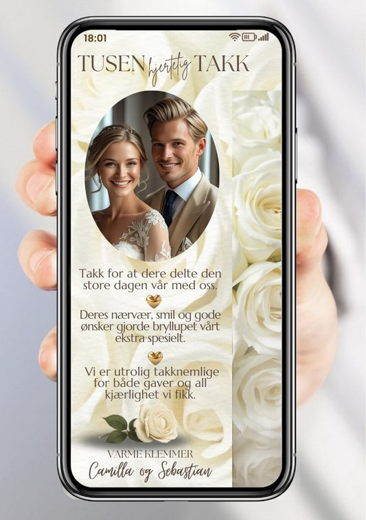Takkekort bryllup beige minimalistisk - personlig design med ferdig tekstforslag - KISS DEKOR