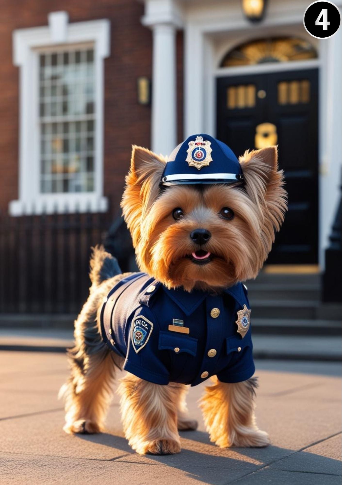Yorkshire Terrier politihund med merke - søt hund i politiuniform fra KISS DEKOR