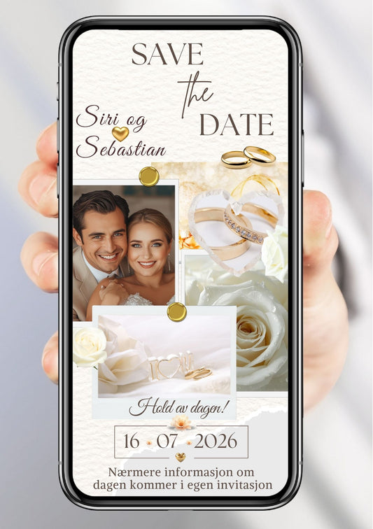 Save the Date mobil collage - personlig og elegant. Ferdig tekstforslag - KISS DEKOR