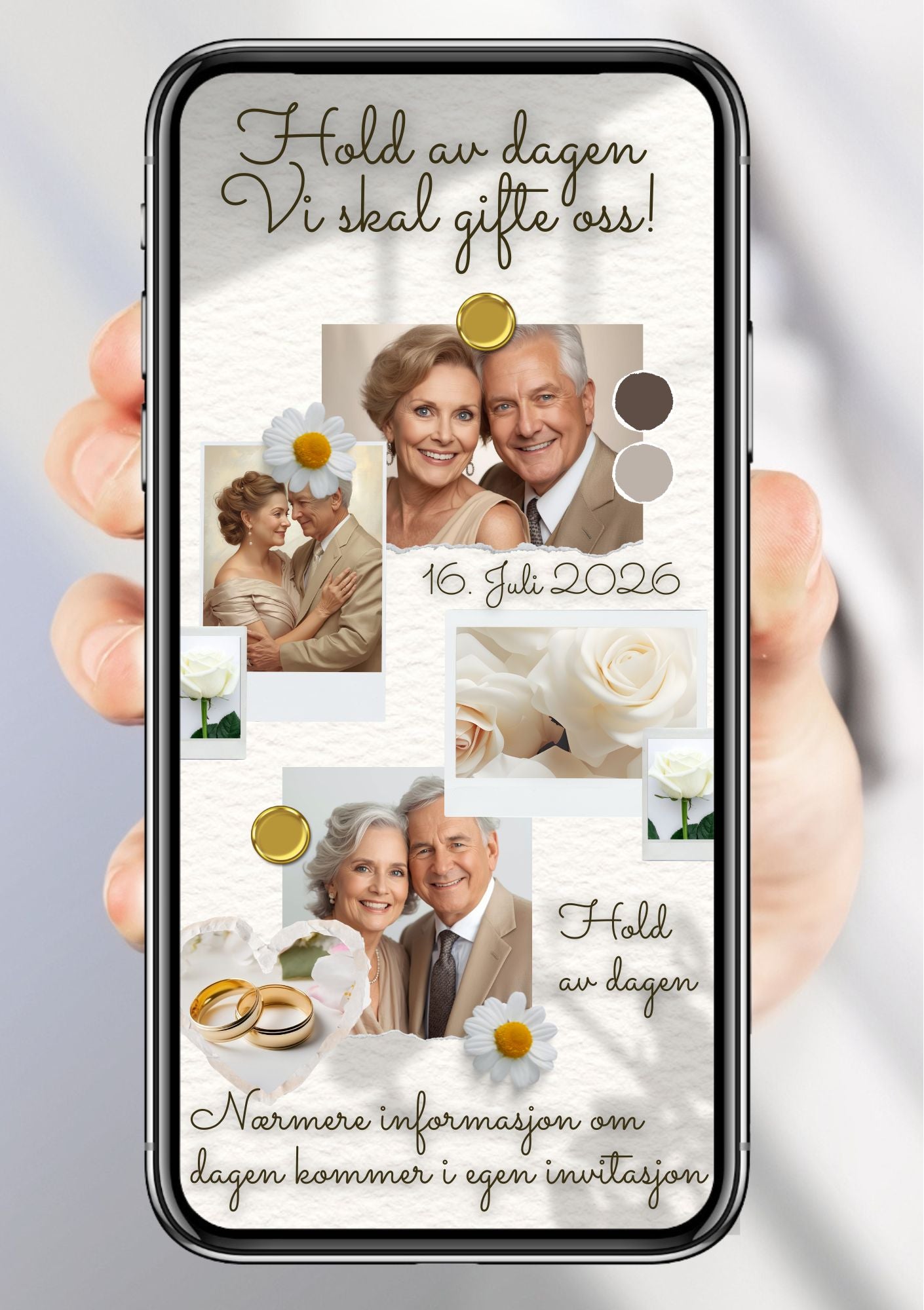 Save the Date nostalgi collage - personlig og elegant. Ferdig tekstforslag - KISS DEKOR