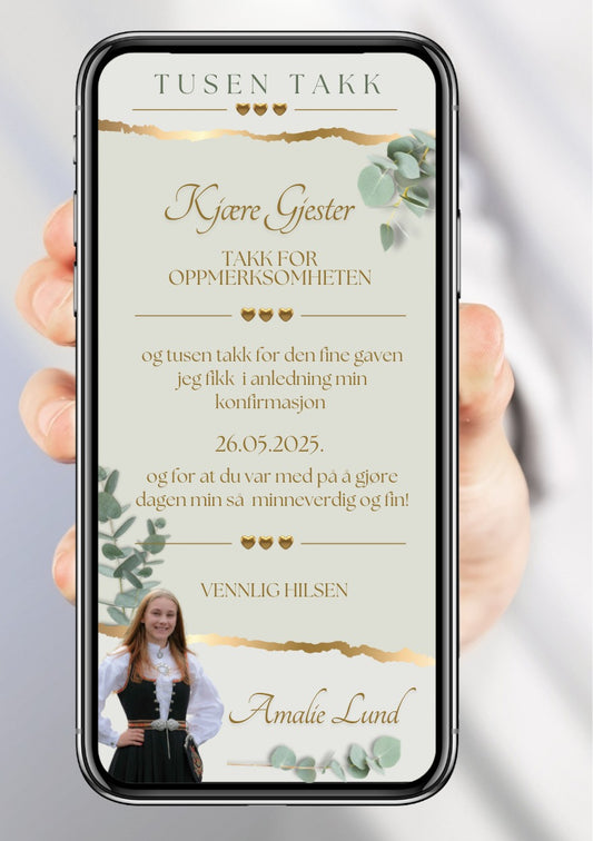 Takkekort til konfirmasjon - digitale takkekort med personlig design 