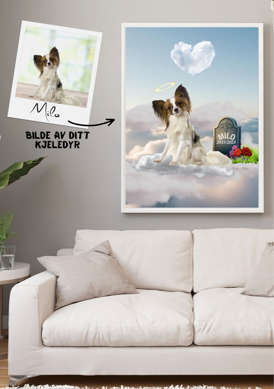 Minneportrett av kjæledyr - personlig plakat med hund i skyene fra KISS DEKOR