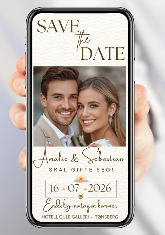 Save the Date hvit lykke - personlig og elegant. Ferdig tekstforslag - KISS DEKOR