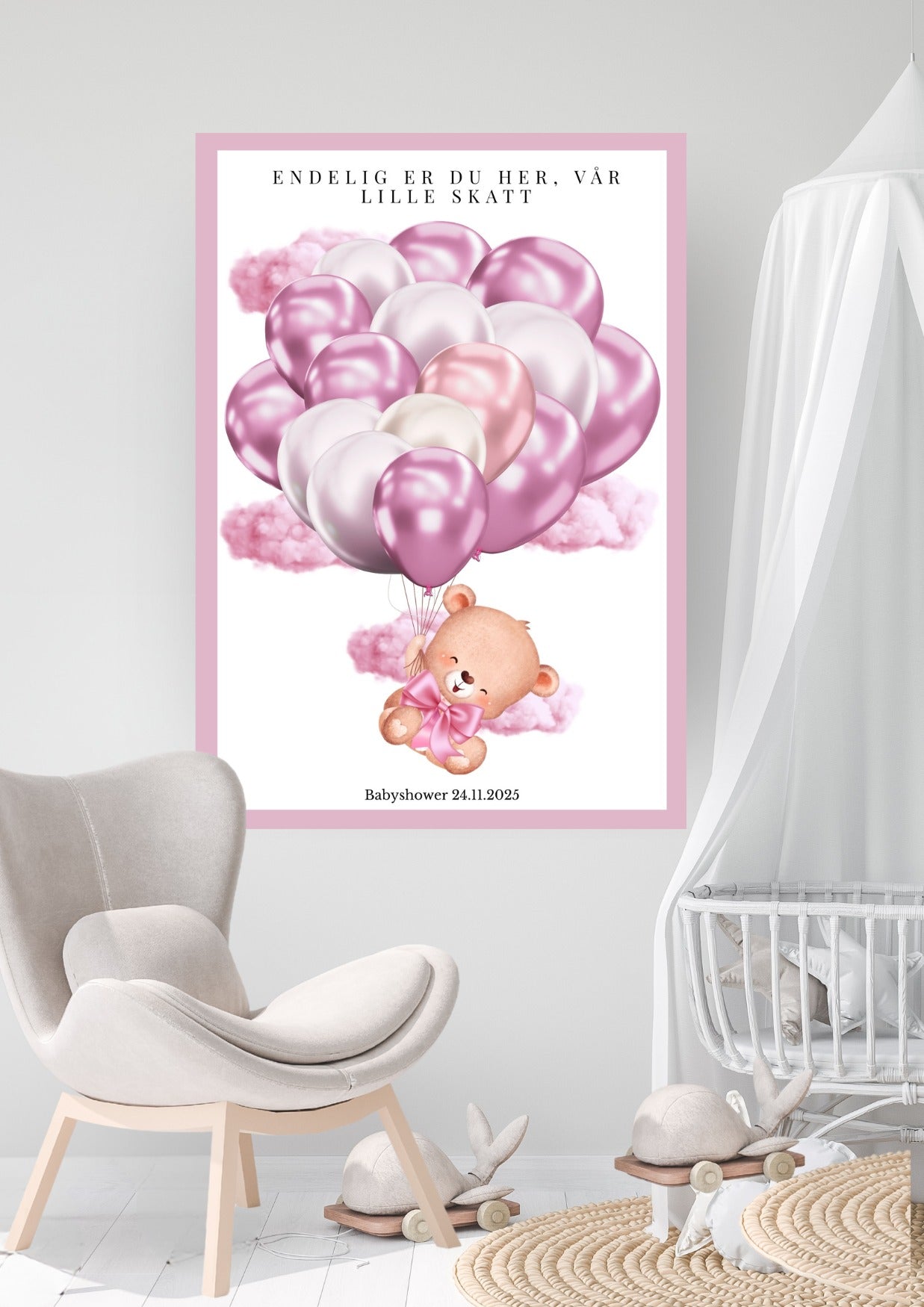 Digitale babyshower leker og dekorative minneplakater med tilpasset design