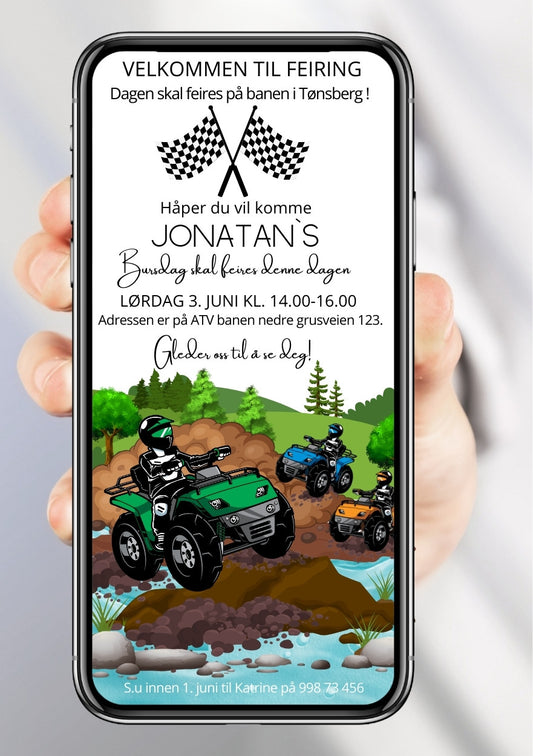 ATV gocart bursdagsinvitasjon – fartsfylt tema for barn