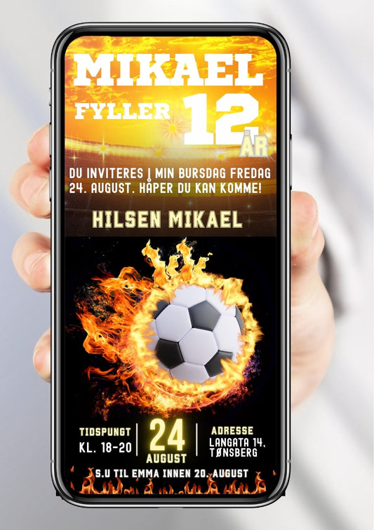 Mobil fotball bursdagsinvitasjon – digital invitasjon for barn