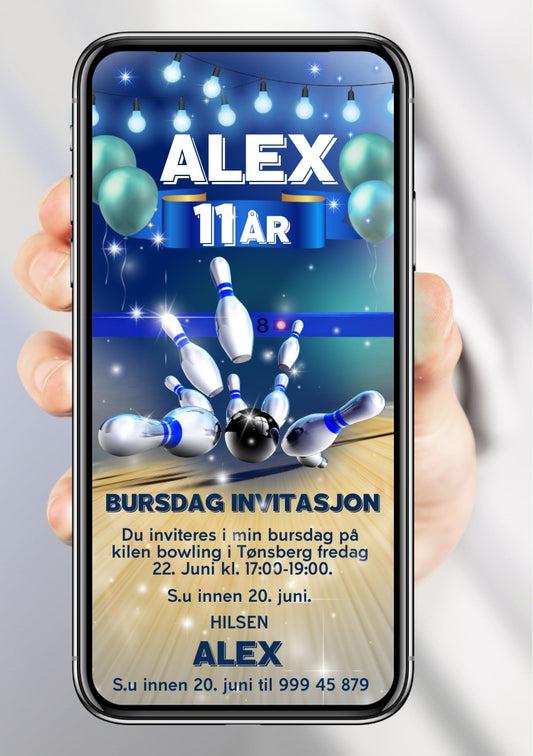 Mobil bowling invitasjon – digital bursdagsinvitasjon for barn