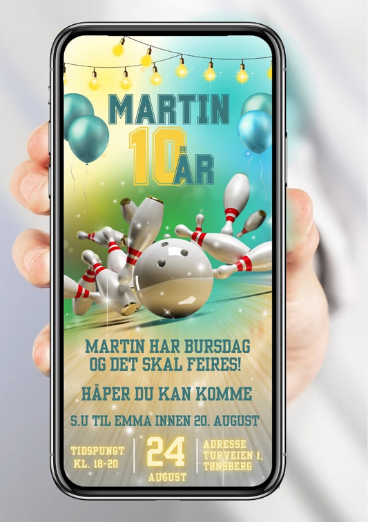 Mobil bowling bursdagsinvitasjon – enkel deling til gjester