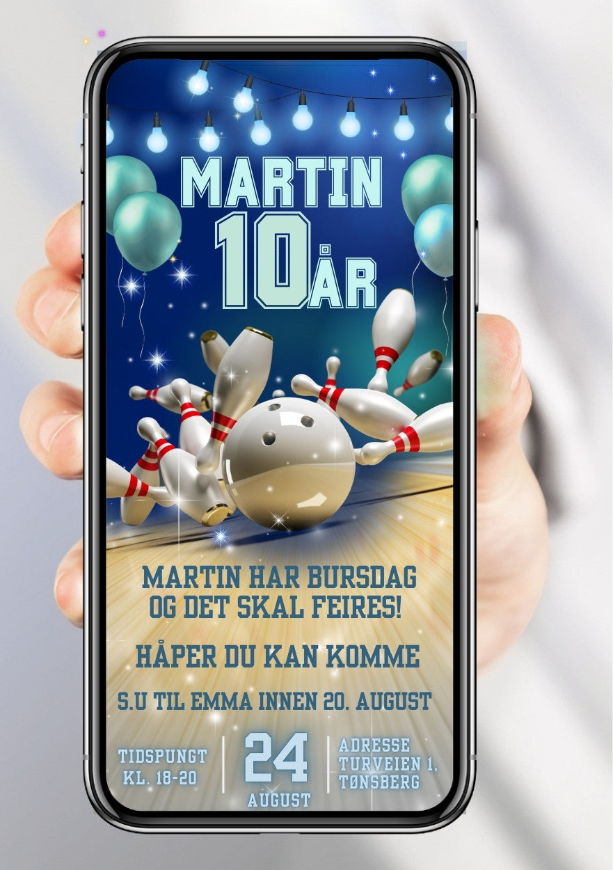 Bowling bursdagsinvitasjon – moderne design for barn