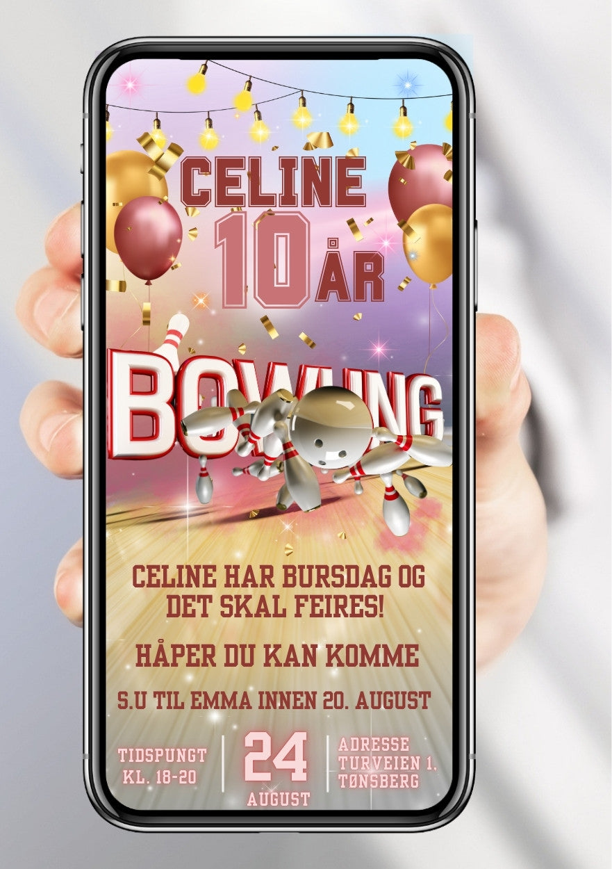 Bowling bursdagsinvitasjon – sportslig tema for barn