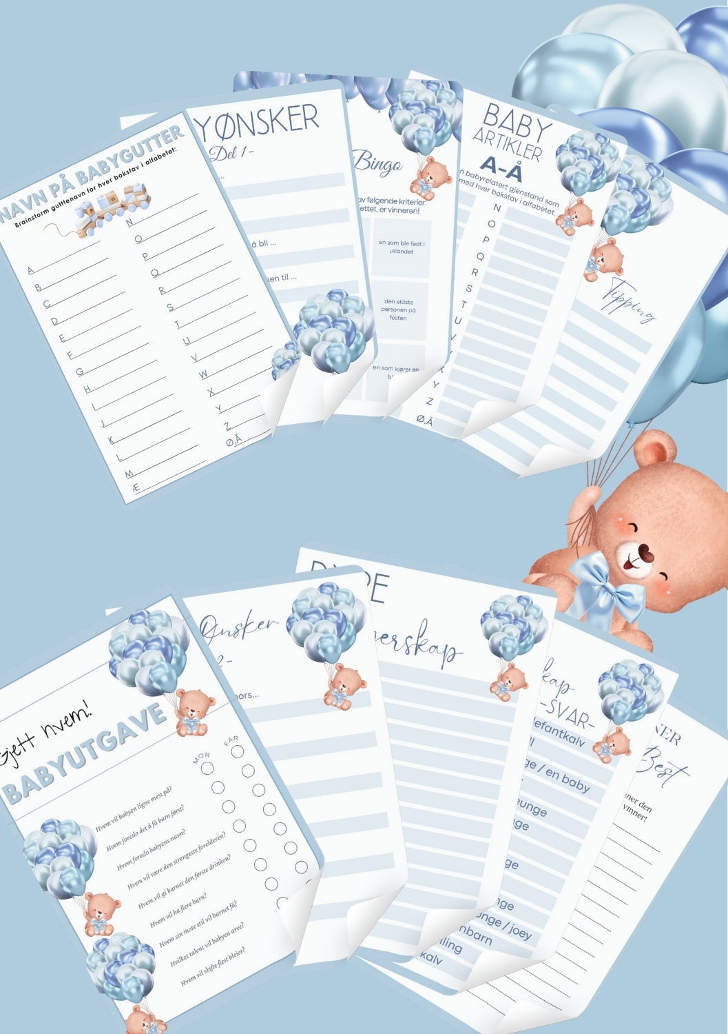 Babyshower leker og minneplakater med personlig design fra KISS DEKOR