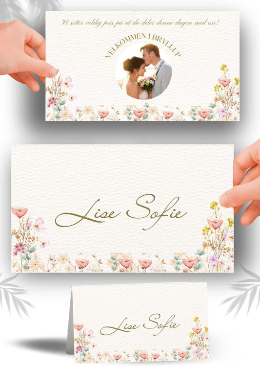 Bordkort til arrangement med personlig design fra KISS DEKOR