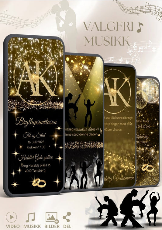 Bryllupsvideo invitasjon elegant med musikk - personlig design med ferdig tekstforslag - KISS DEKOR