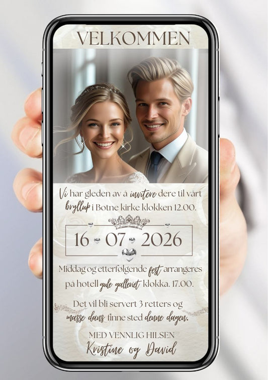 Bryllupsinvitasjon beige romantisk - personlig design med ferdig tekstforslag - KISS DEKOR