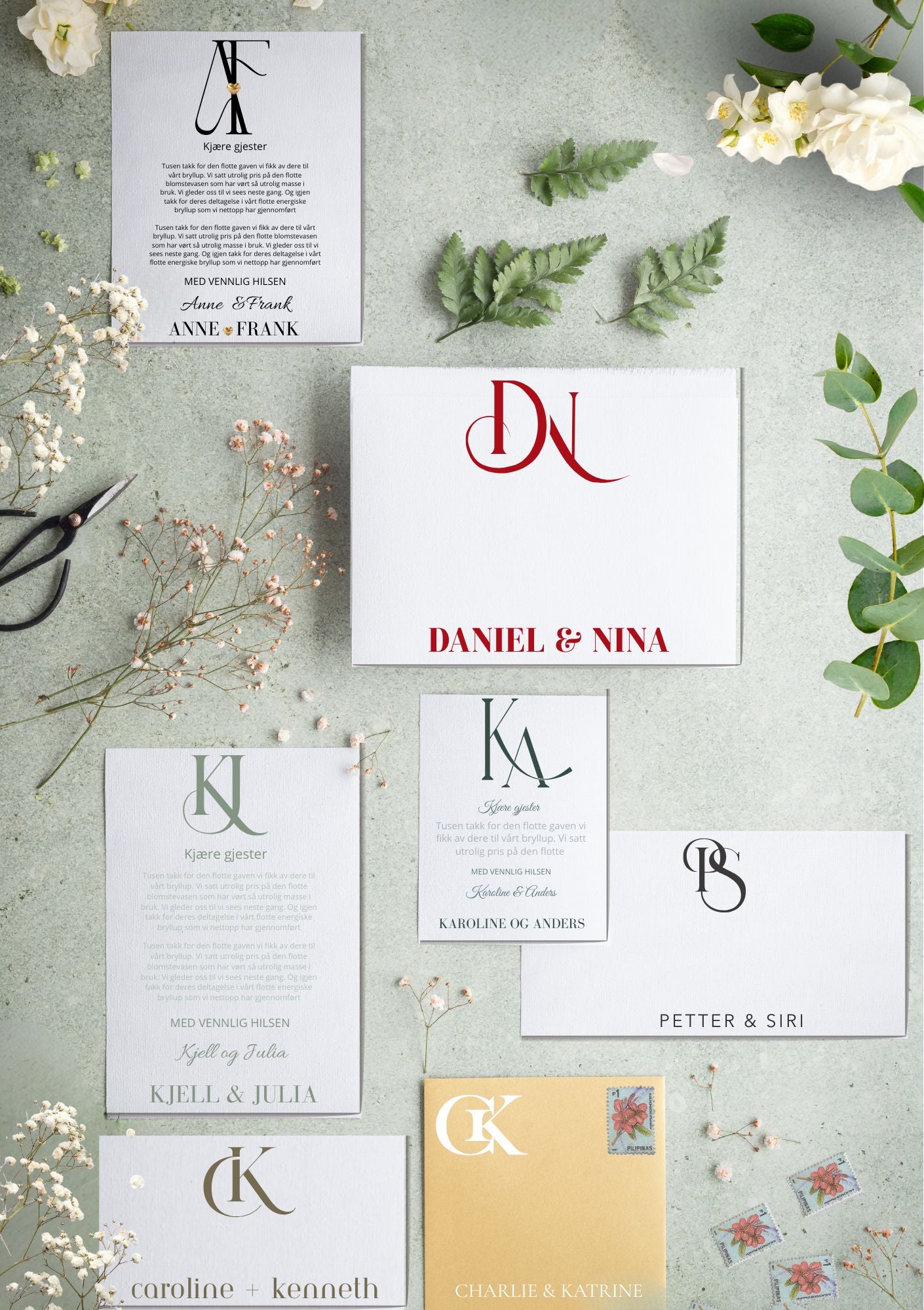 Stilrent monogram design med initialer til bryllup