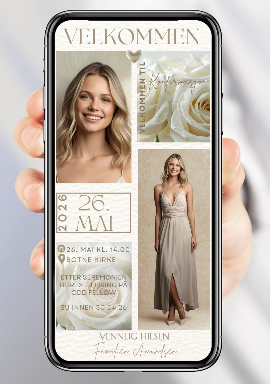 Konfirmasjon invitasjon - personlig og elegant design - KISS DEKOR