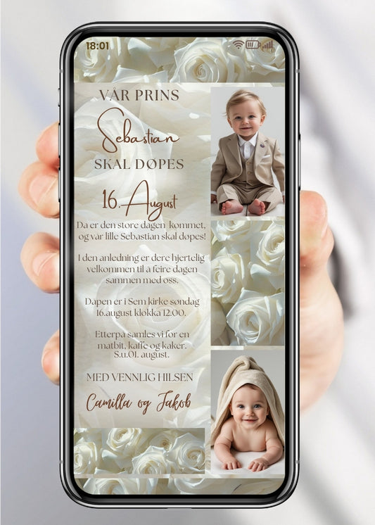 Dåpsinvitasjon hvit med bilde collage - personlig design med ferdig tekstforslag - KISS DEKOR