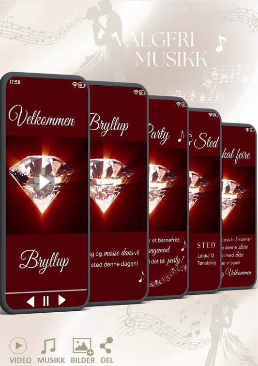 Bryllupsvideo rød invitasjon moderne med musikk - personlig design med ferdig tekstforslag - KISS DEKOR