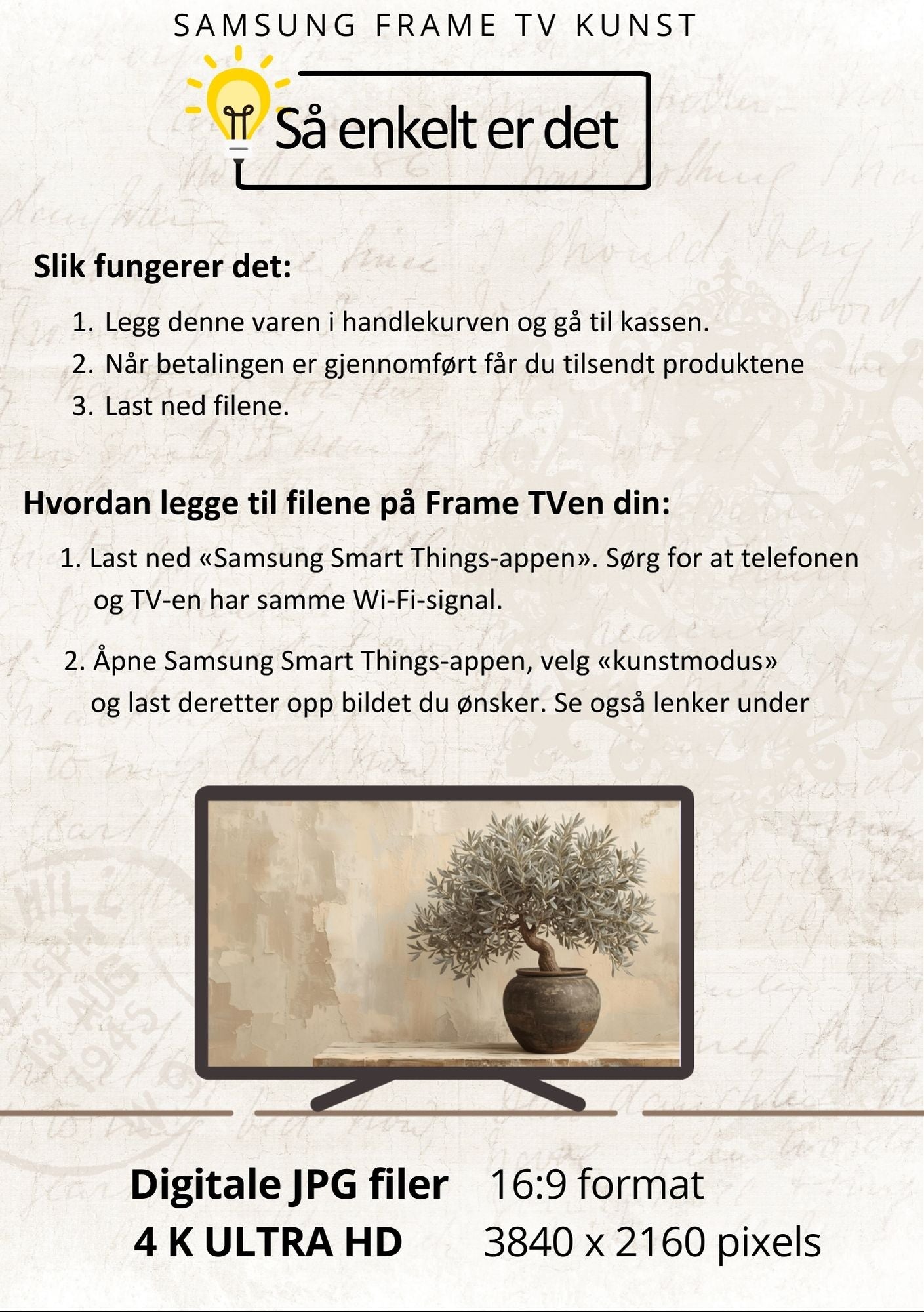 Frame TV bilder produktdetaljer - bilder i høy oppløsning 3840 x 2160 piksler fra KISS DEKOR