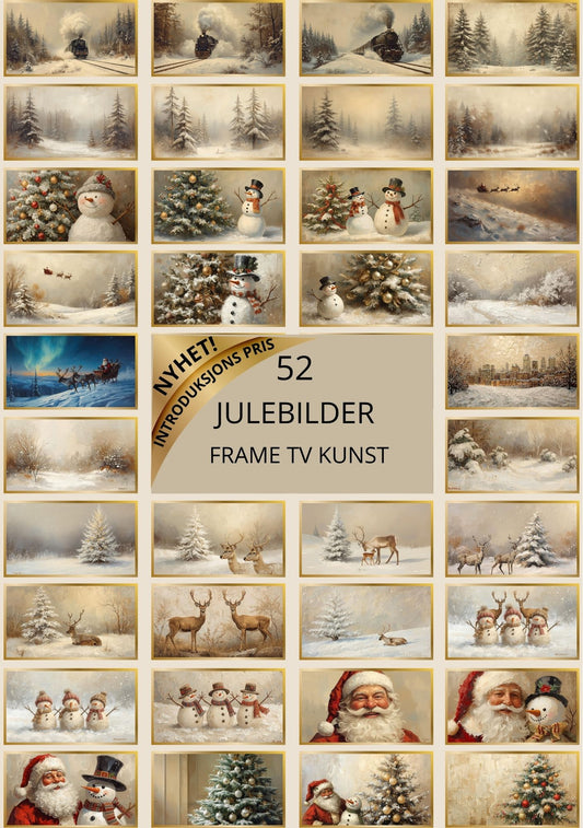 Frame TV julebilder fra KISS DEKOR - 52 vintage julescener med nisser, snølandskap og nostalgiske vintermotiver