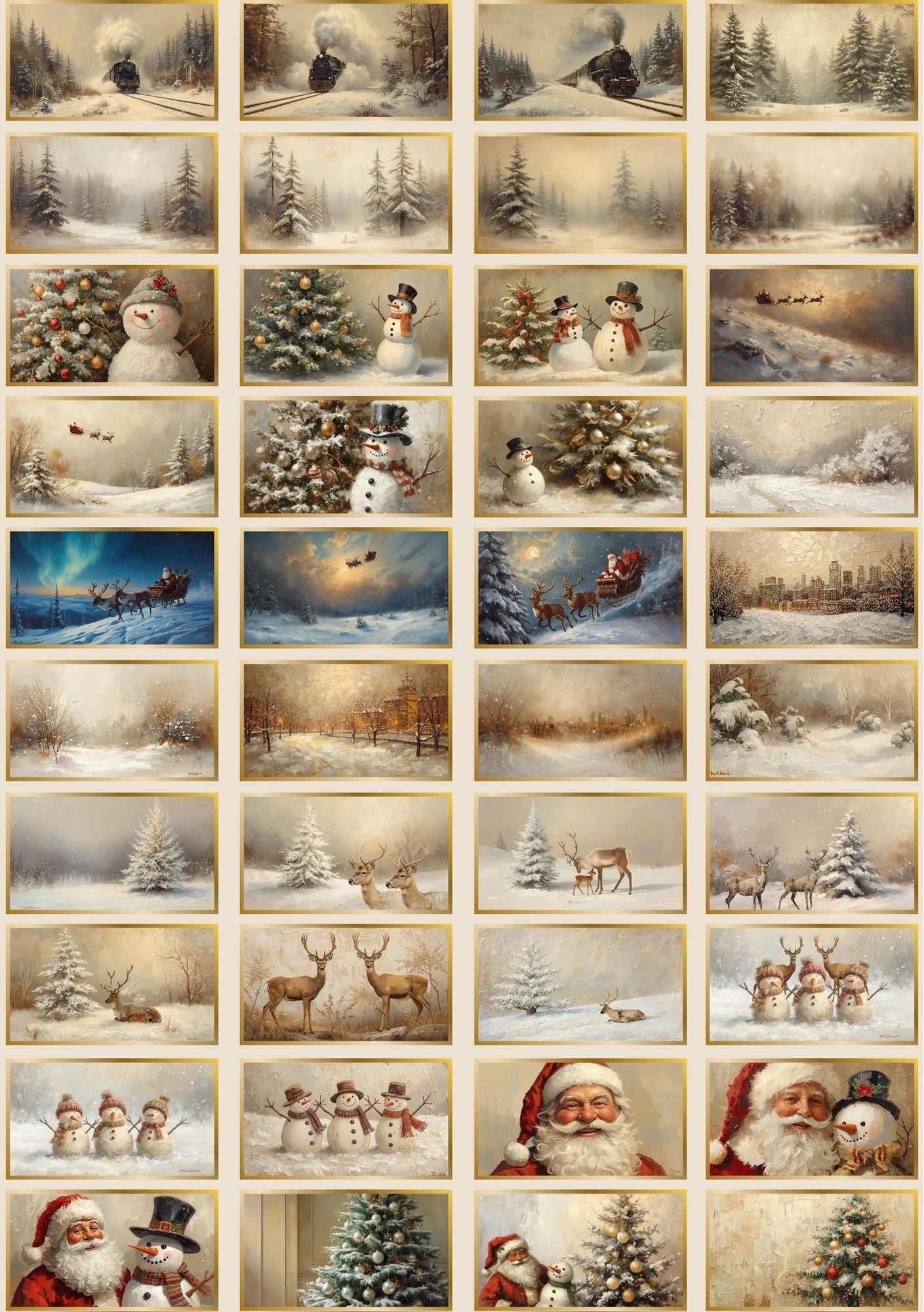 Frame TV julebilder eksempler - vintage Christmas kunstverk med snøscener og julekort i sepia-toner