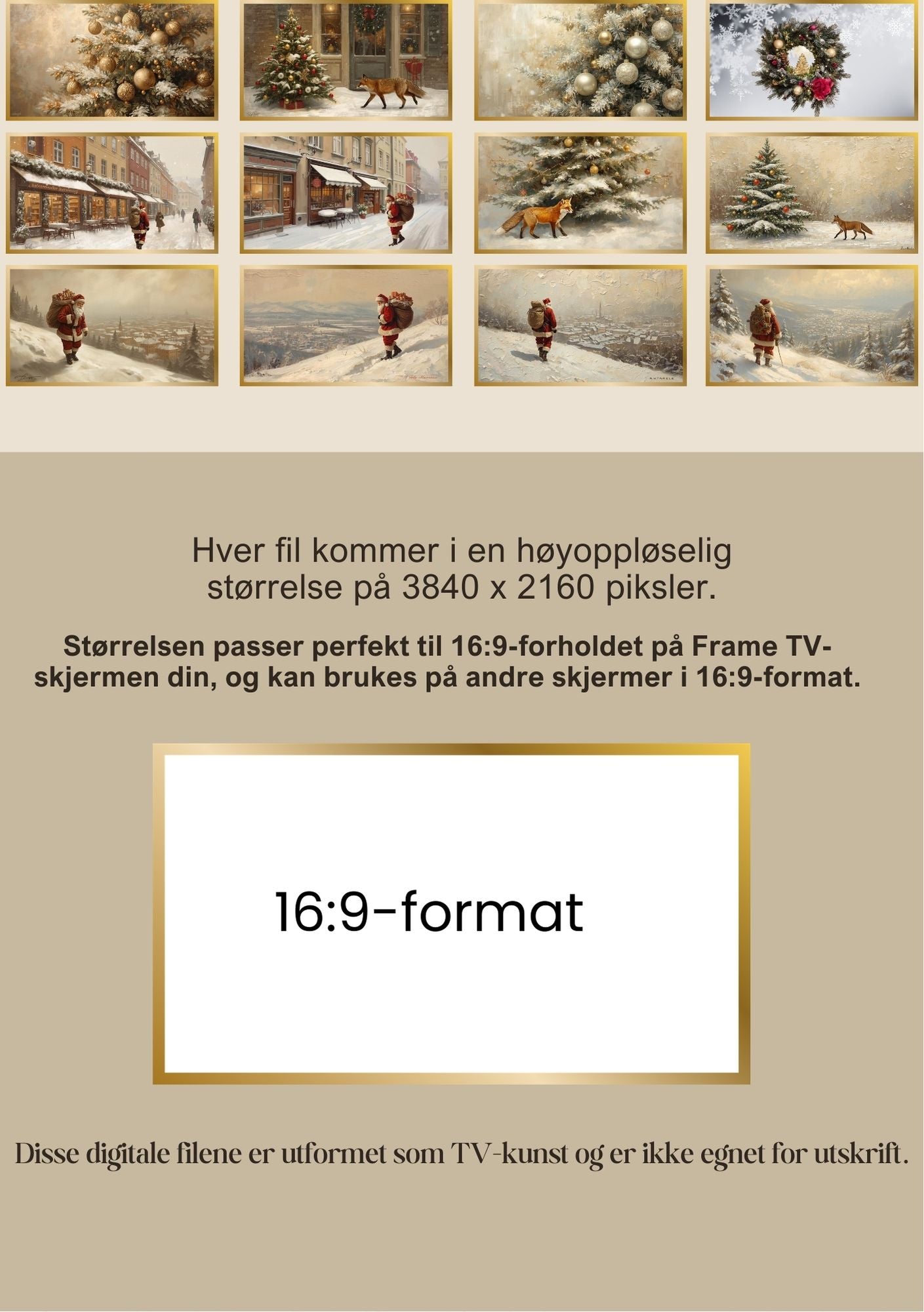 Frame TV julebilder produktinformasjon - digital nedlasting med 52 JPG-filer i høy oppløsning fra KISS DEKOR
