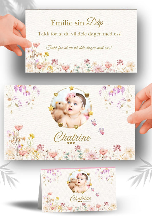 Elegant bordkort til dåp med personlig design – perfekt for dåpsfesten