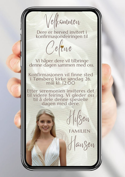 Konfirmasjonsinvitasjon minimalistisk - personlig design med ferdig tekstforslag - KISS DEKOR