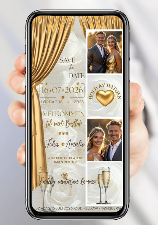 Save the Date gull collage - personlig og elegant. Ferdig tekstforslag - KISS DEKOR