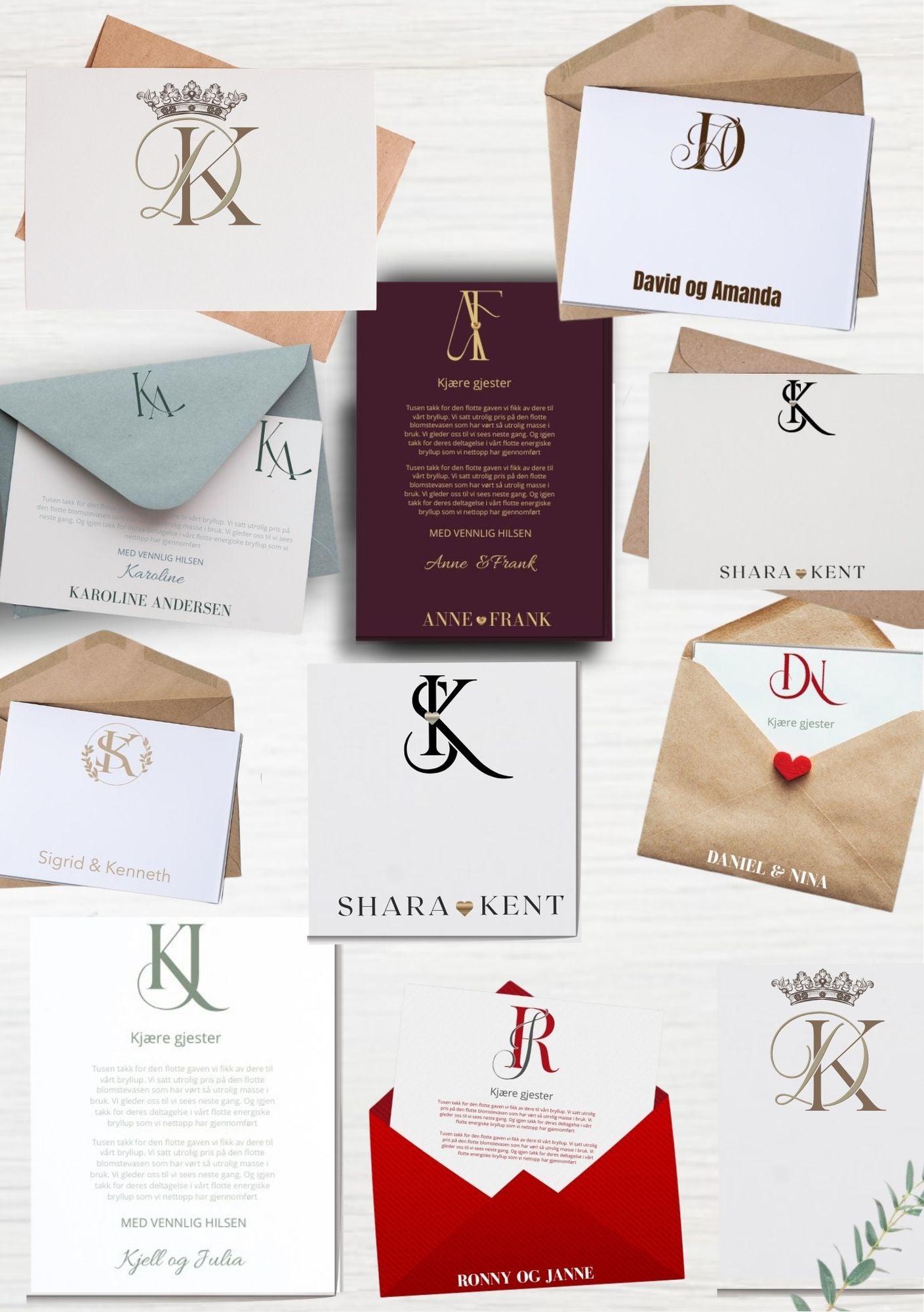 Eksklusivt monogram til bryllup med navn og initialer