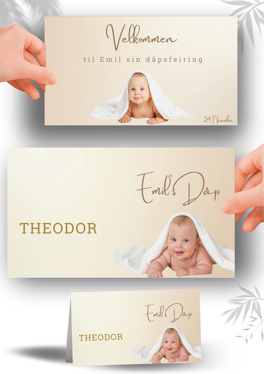 Bordkort til navnefest med beige vakker design – personlig og minneverdig